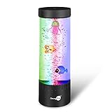 SensoryMoon LED Mini Desktop Bubble Fish Lamp - Relaxing Fish Tank with Bubbles & Color-Changing LED Aquarium Light - Mood Soothing & Calming Sensory Tubes with Floating Jelly Fish, Sea Horse & Fish