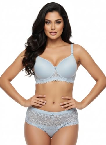 Image of Everyday Comfort Lace Lingerie Set - Padded Plunge Bra with Delicate Lace Wings & Soft Stretch Panty