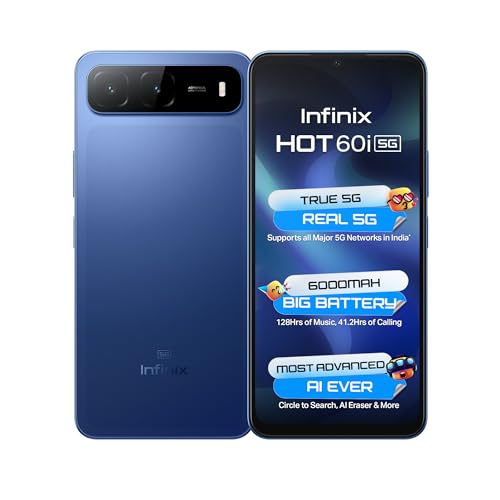 Image of Infinix HOT 60i 5G (Shadow Blue, 4GB RAM, 128GB Storage) | True 5G (Works On Jio, Vi, Airtel)|6000mAh Biggest Battery|Most Advanced Infinix AI- AI Eraser, Circle to Search