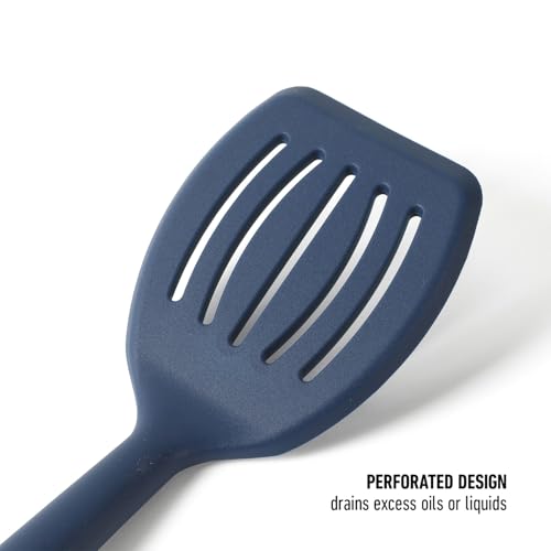 Image of Calphalon Prime Slotted Turner, Kitchen Flipping Spatula, Slotted Spatula with Silicone Head and Stainless Steel Handle, Heat Resistant Nonstick Cookware for Flipping and Draining (Navy Blue)