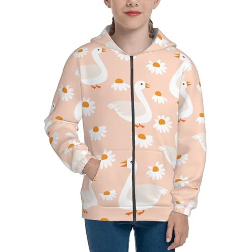Geese and Flower Kid Hoodies Boys Zip Up Sweatshirts Girls Pullover with Pocket3