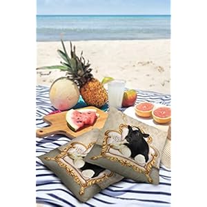 Outdoor Throw Pillow Cover Rustic Farmhouse Cow Sitting on The Sofa Waterproof Cushion Covers 2 Pack Chic Flowers Texture Pillow Cases Home Decoration for Patio Garden Couch Sofa