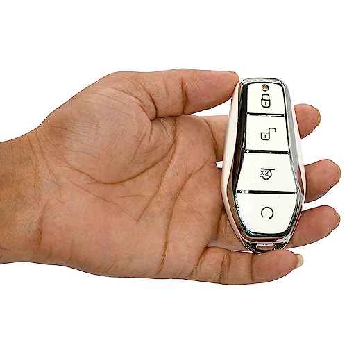 Image of KMH TPU Car Smart Key Cover Compatible for BYD Atto-3 4 Push Button Smart Key Shell Case Holder, Key Protector (Black Silver & White) Pack of 2