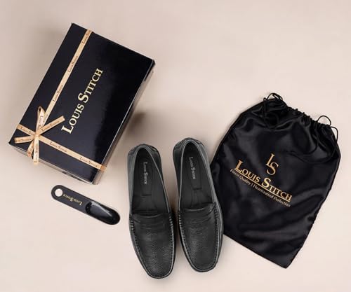 Image of LOUIS STITCH Italian Milled Leather Formal Shoes for Men | Ultra Lightweight Men's Slip On Solid Formal Loafers | Comfortable for Long Hours | LSPDFL
