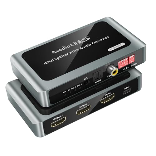HDMI Audio Extractor 4K@60Hz Splitter 1 In 2 Out mit Audio Out, HDMI zu 2x hdmi + Toslink SPDIF + Koaxial + 3,5mm, unterst&uuml;tzt Dobly Atmos 7.1, DTS, HDCP 2.3, Down Scaler, ideal f&uuml;r TV, PS5, Soundbar