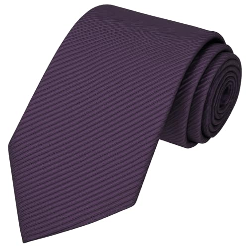KissTies Mens Plum Purple Tie Striped Wedding Festive Necktie + Gift Box