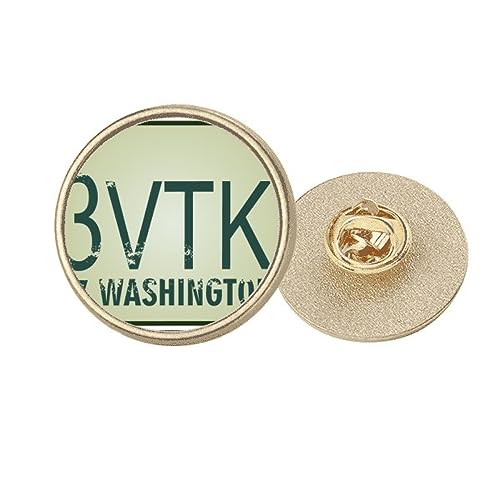 Broche ronde en métal doré au motif USA vintage et finitions soignées