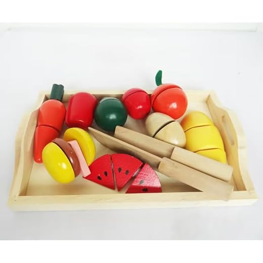 Frutas y Verduras Juguete para Cortar, Cocina Comida de Juguetes, Juguetes de Madera Accesorios Cocina para Niños, Comida Cocinar Simulación Juguetes Educativos para Niños y Niñas de 3+ años