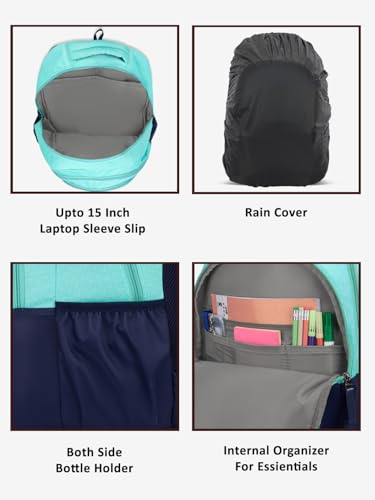 Image of Lavie Sport Akron 35L M.Blue-Blue Backpack | Fits Upto 15 Inch Laptop | Organizer & Bottle Holder |Rain Cover |Pencil Pouch | Gift for Men, Women, Boys, Girls | Laptop Sleeve for School & College