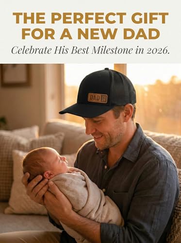 Image of Dad Est 2026 2027 Hat for Men New Dad Gifts Customization Leather Patch Trucker Hat