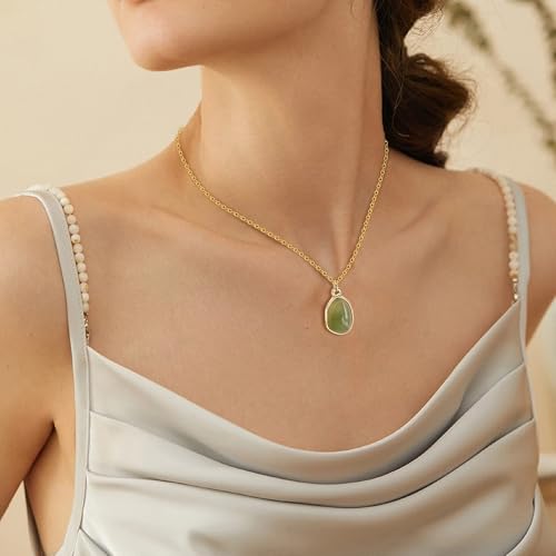 Gemstone Pendant Necklace, Crystal Necklace Teardrop Pendant Necklace Stone Bezel Pendant Necklace Stainless Steel Adjustable Length 16 + 2 inch Jewelry Gifts for Women2