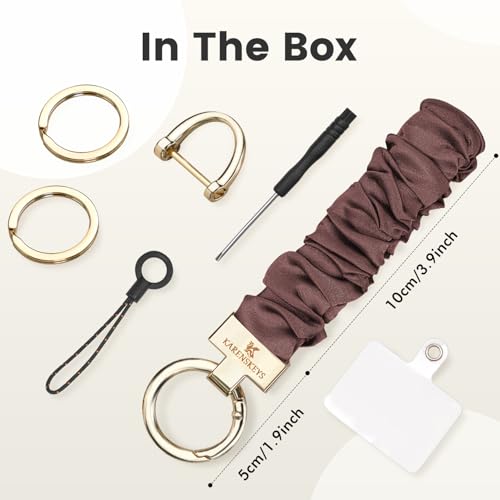 Image of Scrunchie Keychain Wristlet, Key Chain for Car Keys with D Ring, Stretchy Phone Charms with Tether Tab for Women.
