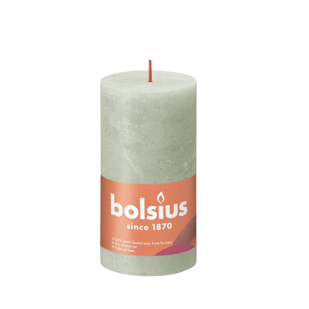 BOLSIUS Foggy Green Rustic Shine Pillar Candle 13cm x 7cm