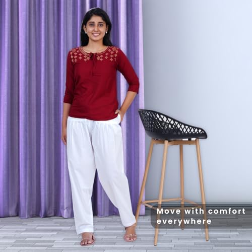 Image of Happy Bunny Salwar Pant - Modern Style Pure Cotton for Women - Ethnic Semi Patiala Trouser - Office,Home - All Day Comfort Wear with Drawstring