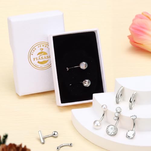 Image of FIASASO 9 Pcs Belly Button Ring - Surgical Stainless Steel CZ Belly Rings Clicker Belly Piercings for Women Navel Piercing Jewelry Pack