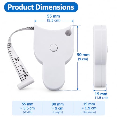 Image of Woffely Retractable Body Measuring Tape 150 cm /60 Inch, Self Measuring Tape with Lock Pin & Push Button Retract, Flexible Body Tape Measure for Waist, Fitness, Sewing & Tailoring (Pack of 1)