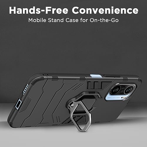 Image of Pikkme Redmi k40 / K40 Pro Back Cover | D5 Tough Armor Bumper | 360 Protection Case | Ring Holder Stand Case for Redmi k40 / K40 Pro (Black)