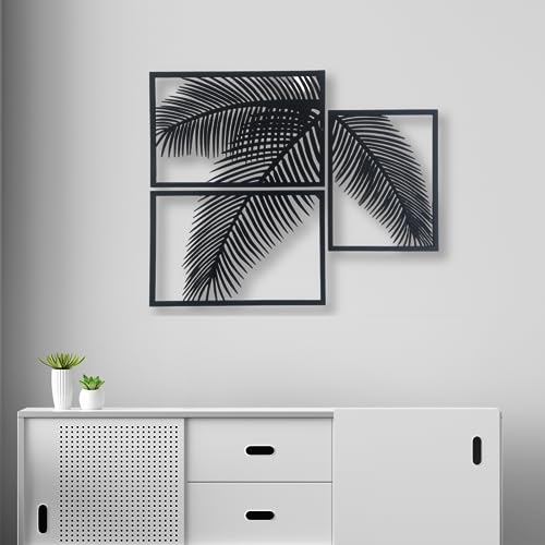 7 Decore Wooden 3 Pieces Unique Leaf Wall Art Panel Frame | Wall Hanging Decoration Items for Living Room, Bedroom, Drawing Room, Dining Room, Stairs, and Office. (Black) (Big Size)