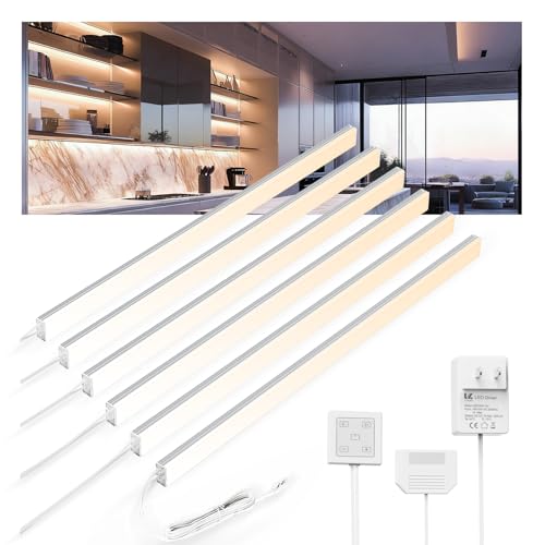 V4light Under Cabinet LED Lighting, 6 Pack Ultra Slim Aluminum Light Bars, Plug-in Kitchen Lights...