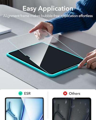 Image of ESR 2 Pack Screen Protector for iPad Air 11 Inch M4 /M3 /M2 (8th /7th /6th Gen, 2026 /2025 /2024), 9H Tempered Glass Screen Guard with Alignment Frame, Anti-Scratch, Bubble Free, Apple Pencil Compatible