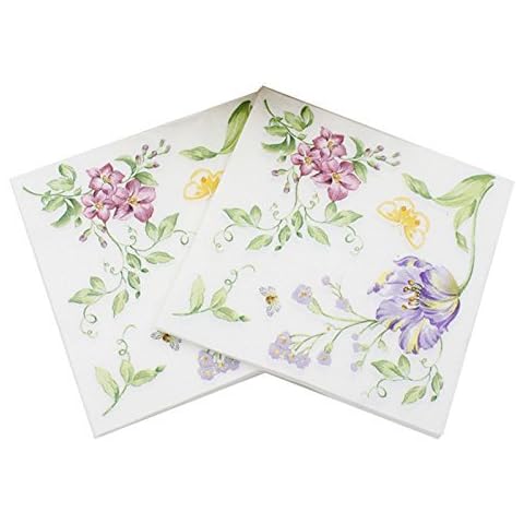 WallyE Servilletas de decoupage de flores y mariposas para fiestas, 20 unidades Cover