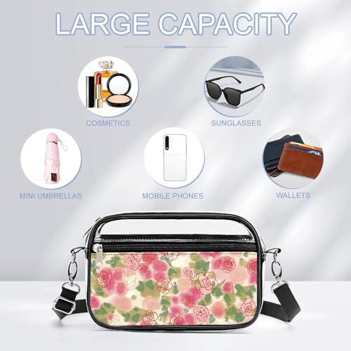 Watercolor Rose Flower Clear Stadium Bag Mini Crossbody Bag Anti-Theft Side Shoulder Bags Messenger Bag Unisex3