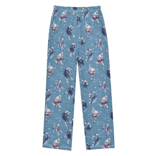 Hockey Players on Ice Pajama Pants Soft Lounge Sleepwear PJ Bottoms with Elastic Waist Ages 6-14 Years