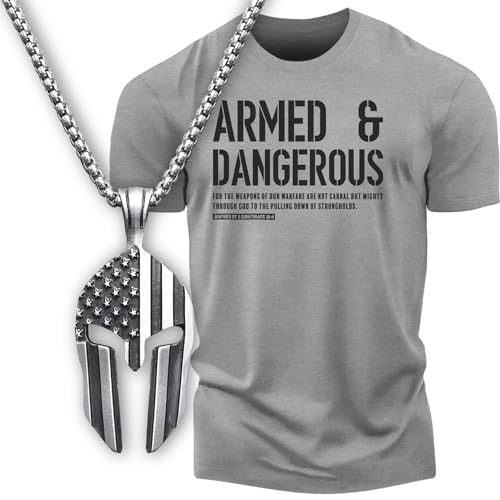 Armed & Dangerous Military Men's T-Shirt Spartan Necklace, Gifts Set for Him