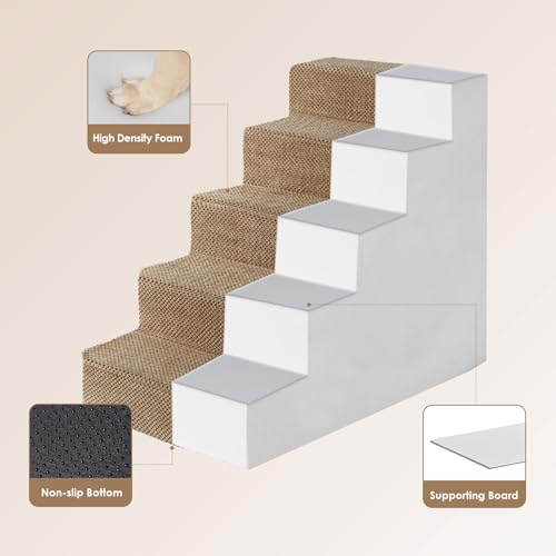 Image of EHEYCIGA Dog Stairs for High Bed 22.5 inch H, 5-Step Dog Steps for Bed, Pet Steps for Small Dogs and Cats, Non-Slip Balanced Pet Ramp Indoor, Camel