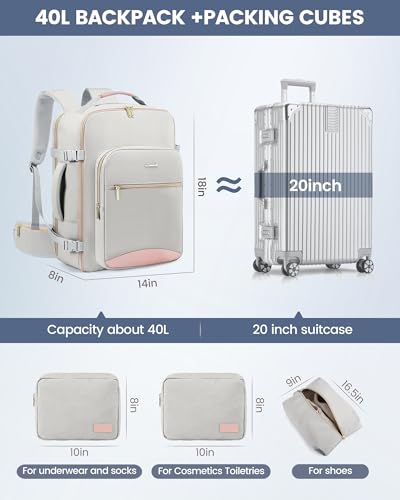 Image of LOVEVOOK 40L Travel Backpack with Waist Strap,Flight Approved Carry on Backpack,Waterproof Personal Item Travel Bag,TSA Carry on Luggage Suitcase Travel Essentials,Gifts for Women & Men,fit 17 inch Laptop