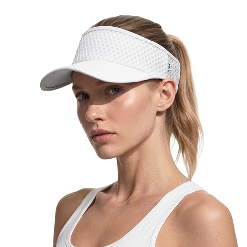 Sun Visors for Women Men Lightweight Adjustable Sun Hat Sunvisor for Golf Running Tennis White