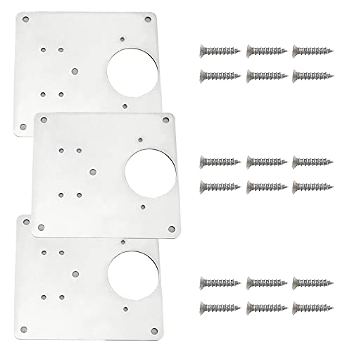 Foraco Placa de reparación de bisagras, 3 soportes de reparación de bisagras de gabinete, bisagras para puertas de armario con agujero, placa de reparación de bisagras con tornillos