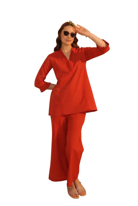Women's Teal Solid Cotton Flex Co-ord Set-image-47