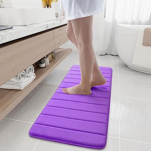 Image of Buganda Memory Foam Soft Bath Mats - Non Slip Absorbent Bathroom Rugs Rubber Back Runner Mat for Kitchen Bathroom Floors 16 inchx47 inch, Purple