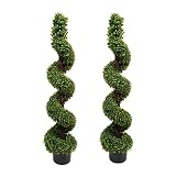 GreenBrokers 2 x Artificial Premium Quality Topiary Boxwood Spiral Trees in Black Pot for Indoor Out