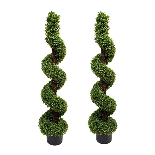 Greenbrokers 2 X Artificial Premium Quality Topiary Boxwood Spiral Trees In Black Pot For Indoor Outdoor Decor, Uv Stable (4Ft/120Cm) … #TOP25