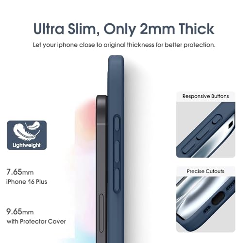 Image of mobistyle Designed for iPhone 16 Pro | Soft Liquid Silicone Slim Protective Case | Microfiber Lining Phone Back Cover Case for iPhone 16 Pro (Blue)