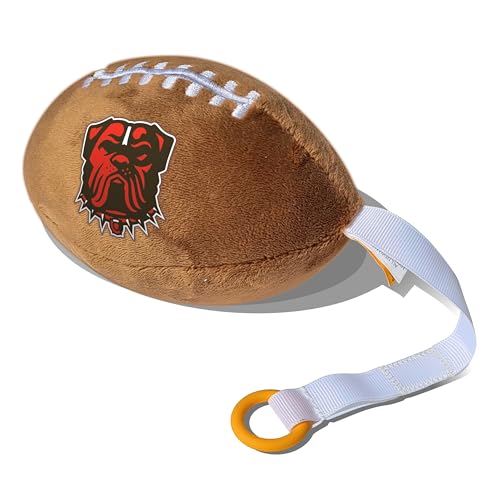 Image of Cleveland Browns Plush Football Pacifier Holder by Smilo - Officially Licensed NFL Soother Holder - Soft Plush Toy and Dummy Holder - Fits Any Pacifier - Stroller Accessory & Newborn Essential