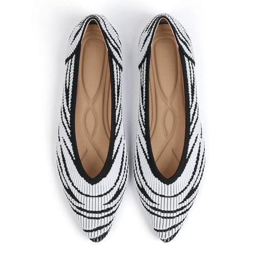 Image of TINGRISE Women's Flats Shoes Pointed Toe Knit Ballet Comfortable Dressy Slip On Flat