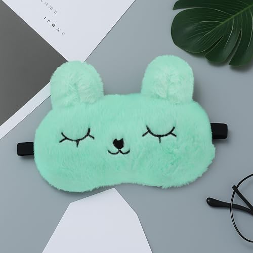 Image of Jenna Cute Fur Gel Sleeping Eye Shade Mask Cover for Insomnia, Meditation, Puffy Eyes and Dark Circles Bunny Green
