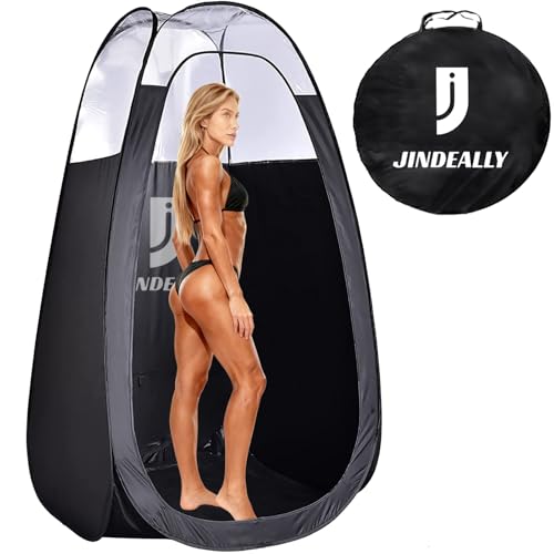 JINDEALLY Large Luxury Spray Tanning Pop Up Tent, 1/3 Clear Black Portable Mobile Tanning Booth, Professional Sunless Tanning Pop Up Spray Booth for Airbrush Art, Makeup and Painting,Black,One Size