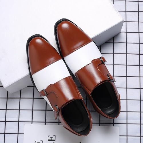Two Tone Double Monk Dress Oxford Shoes for Men Vintage Classic Evening Pointed Toe Business Working Office Slip Resistant Low Top Rubber Sole Non Slip Shoe Slip-on Waterproof Leather2