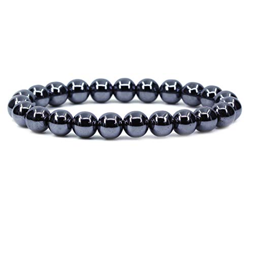 Natural Black Hematite Gemstone 8mm Round Beads Stretch Bracelet 7 Inch