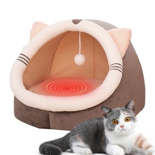 Hundebett für Höhlenhunde – schönes Katzenhaus, halbgeschlossen mit Plüschball | Bequemes Versteck für Katzen, bequemes Hundehöhle für Haustiere, Katzen