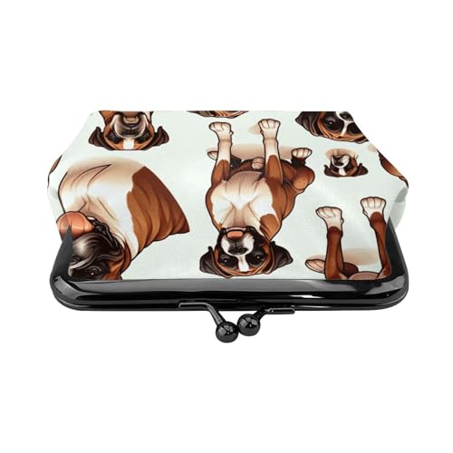 Pu Leather Buckle Coin Purse Boxer-Dogs-Pattern Girls Kiss-Lock Change Purse Wallets2