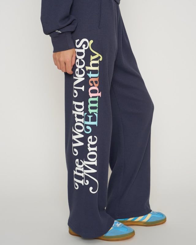 The Mayfair Group – The World Needs More Empathy Wide Leg Sweatpants – Navy Blue