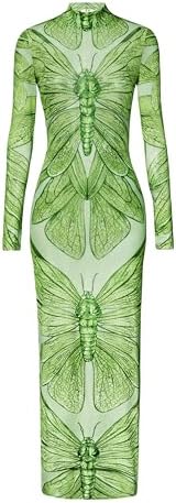 JW PEI Emerald Dragonfly Malla Transparente Vestido de Mujer