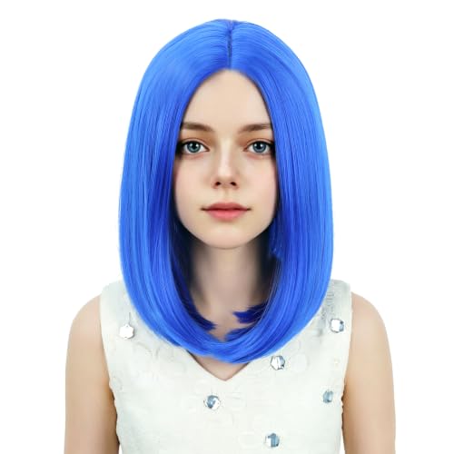 Image of Kids Blue Wig Girls Royal Blue Bob Wig Child Short Bob Wig Middle Part Wig for Kids Synthetic Wigs with Wig Cap