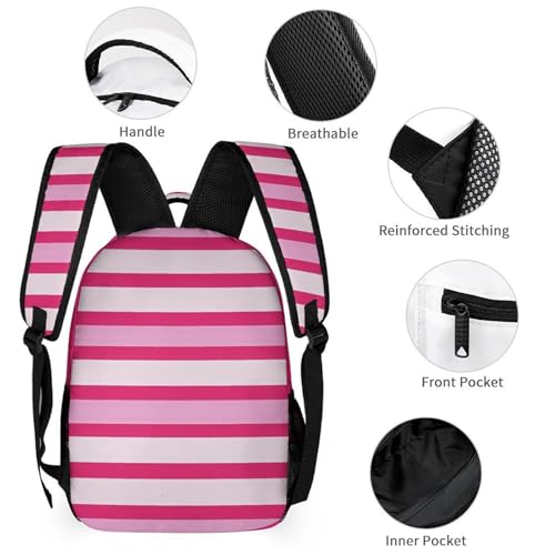 3Pcs Backpack Sets Rose Red Stripe Print Travel Daypack 3 in 1 Lightweight Backpack Set with Lunch Bag And Cosmetic Bag3