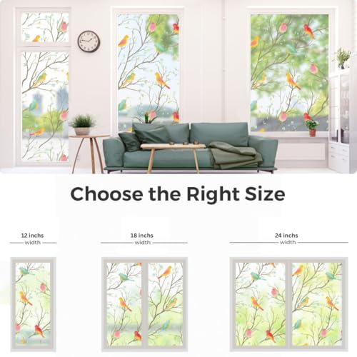 Image of WOO Home Frosted Glass Window Film & Stickers (24 X 72 Inchs) Privacy Window Cover for Home & Office - Easy Apply, UV Protection, Removable Decorative Film (Multi Colour Bird 2 X 6 SQFT)